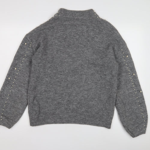 Quiz Women's Grey Beaded Knit Pullover Jumper, Size M