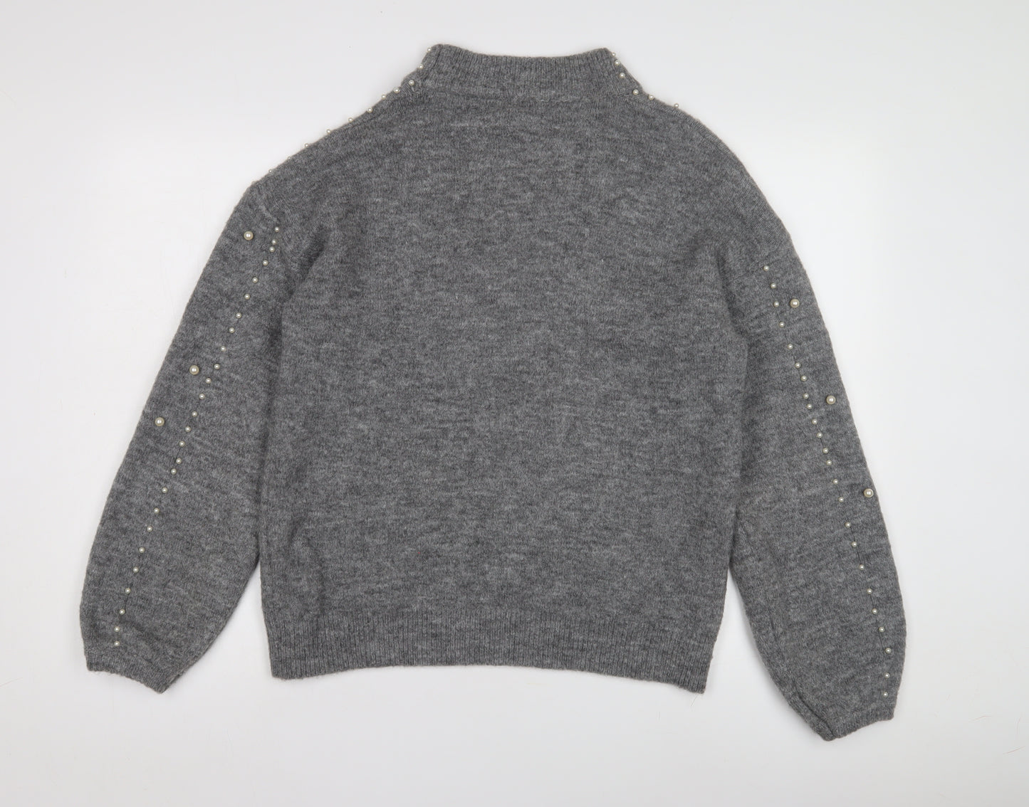 Quiz Women's Grey Beaded Knit Pullover Jumper, Size M