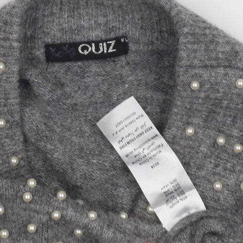 Quiz Women's Grey Beaded Knit Pullover Jumper, Size M