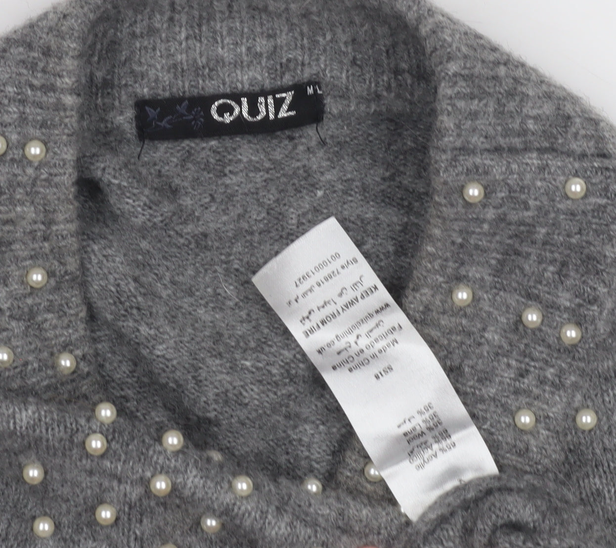 Quiz Women's Grey Beaded Knit Pullover Jumper, Size M
