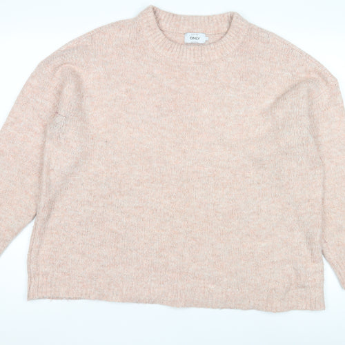 ONLY Women's Pink Knit Pullover Jumper, Size L, Crew Neck