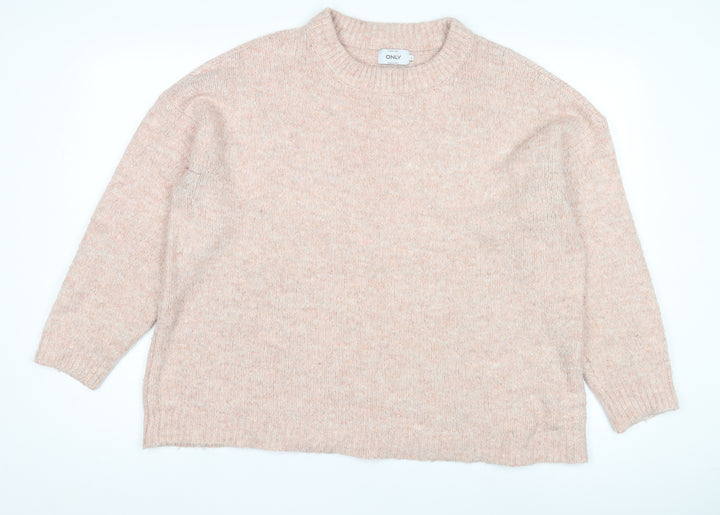 ONLY Women's Pink Knit Pullover Jumper, Size L, Crew Neck