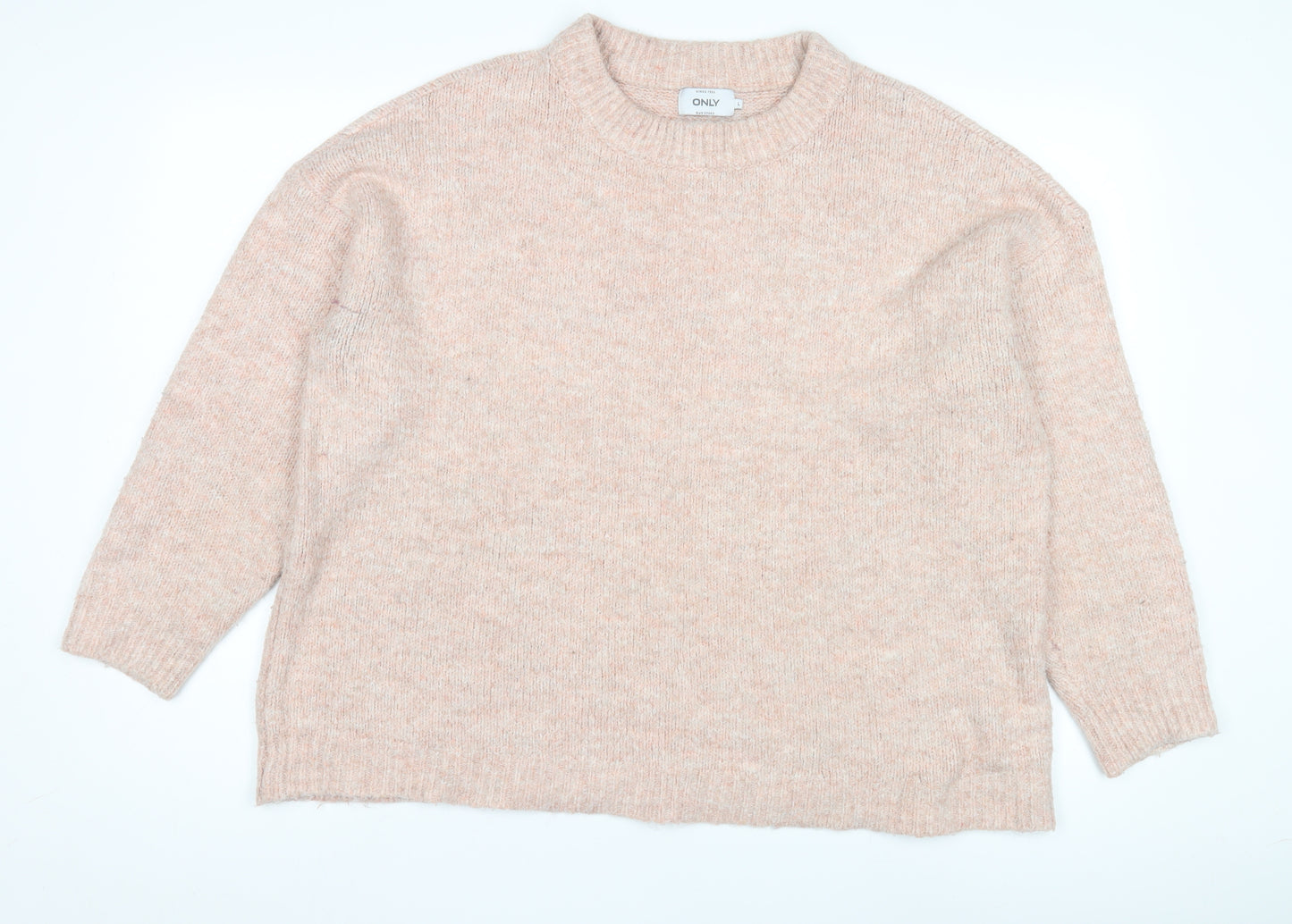 ONLY Women's Pink Knit Pullover Jumper, Size L, Crew Neck