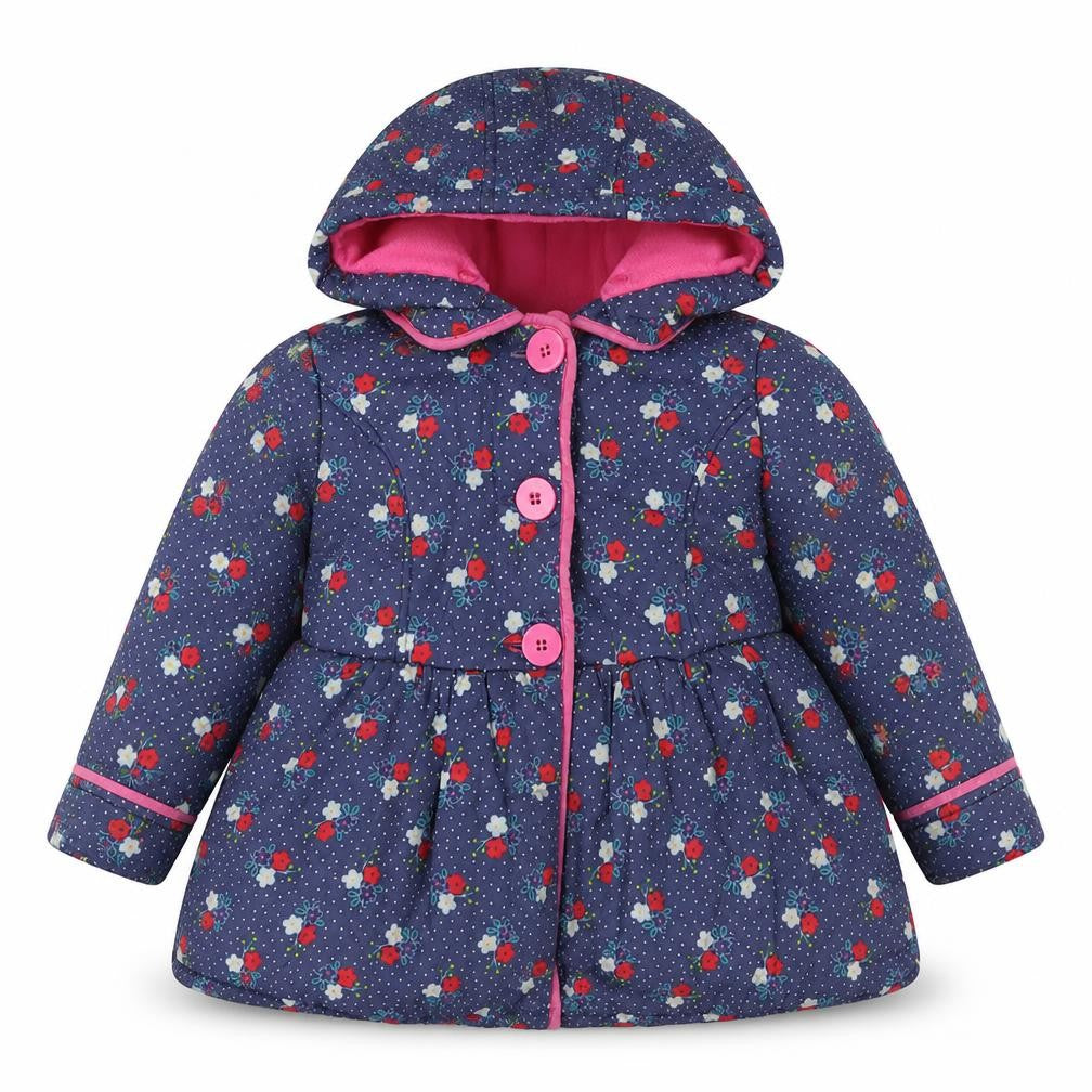 Front view of Mini Club girls’ floral puffer jacket multicoloured 2-3 yrs