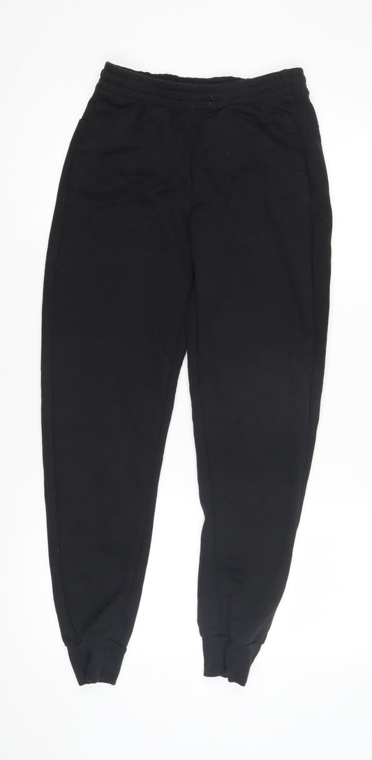 Front view of Adidas unisex kids black jogger trousers 13-14 years