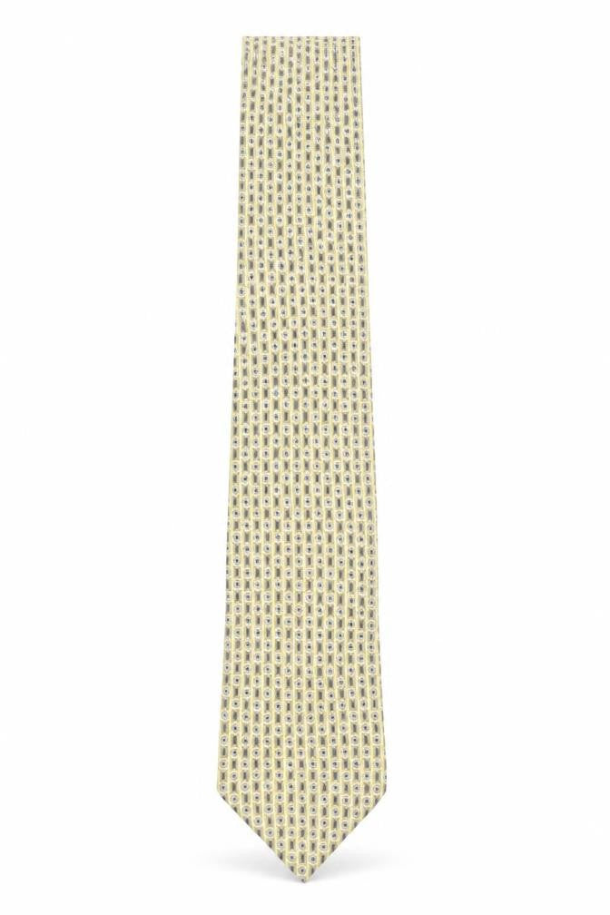 Front view of Angelo Bosani Men’s Yellow Silk Geometric Tie