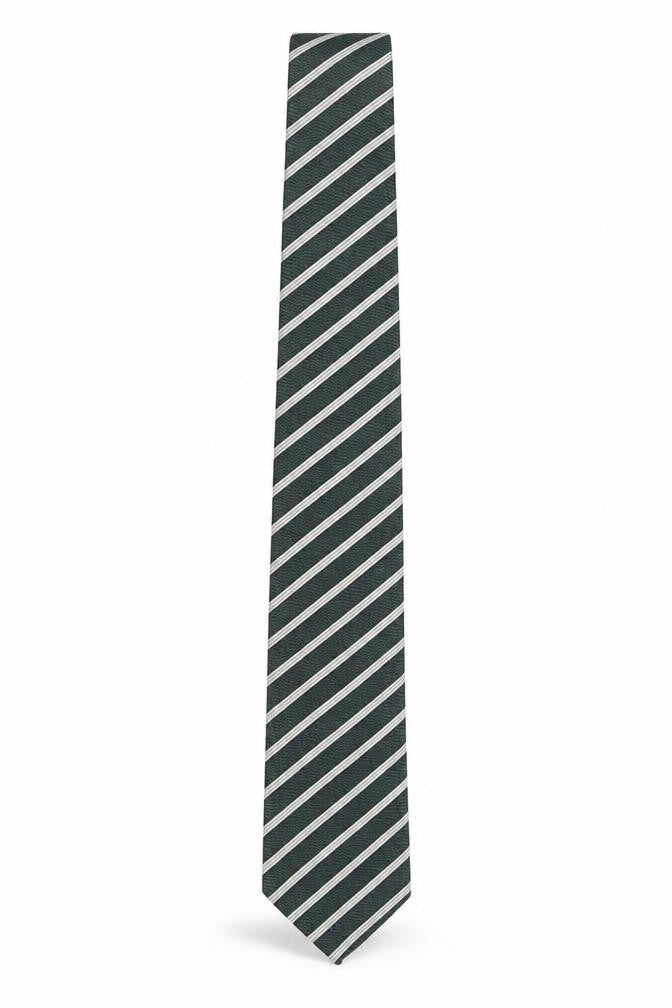 Front view of Marks & Spencer Men's Green Striped Silk Designer Tie