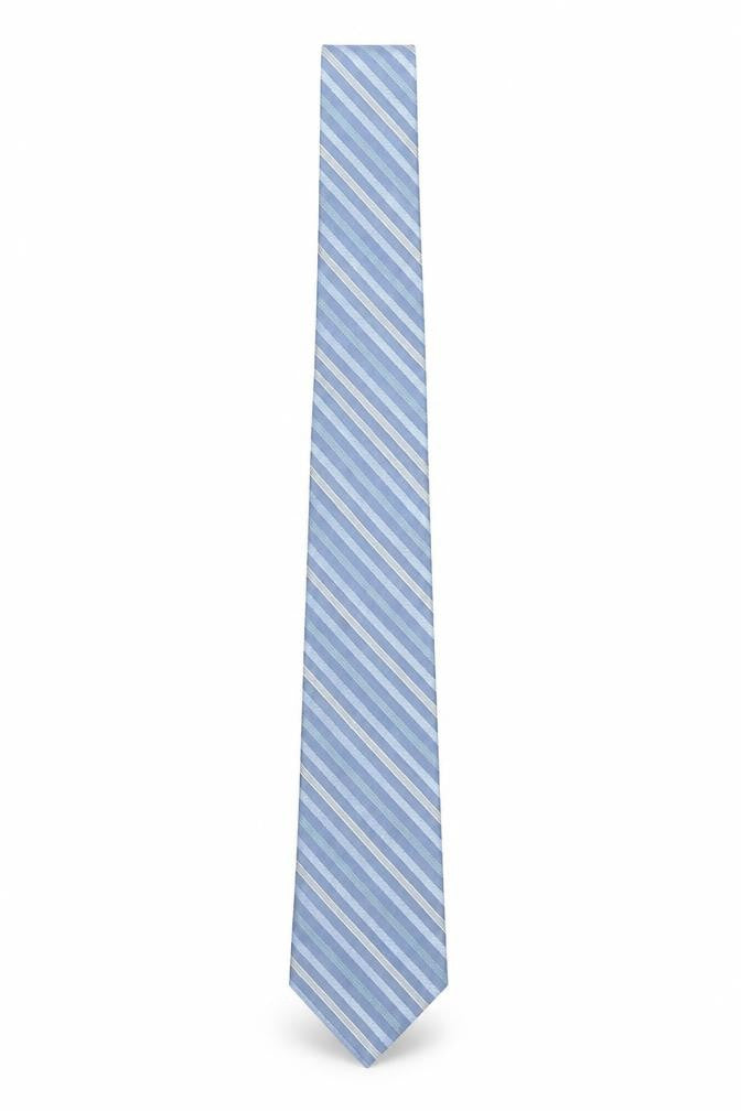 Front view of DKNY Men's Blue Silk Striped Slim Tie, One Size