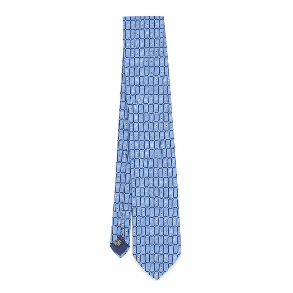 Front view of Bäumler Men's Blue Silk Geometric Tie