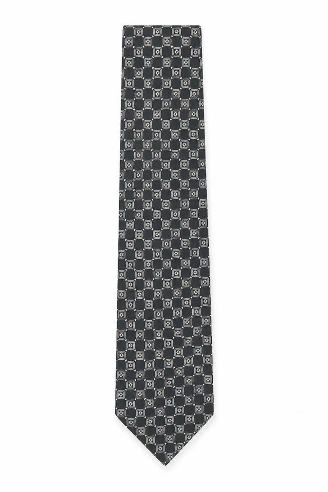 Front view of Cezan Men's Black Geometric Silk Tie