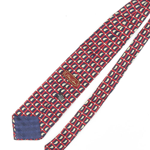 Vinc Coina Men's Red & Blue Geometric Silk Tie