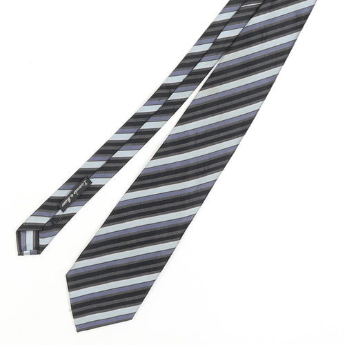 Lucio Lamberti Men's Black and Blue Striped Silk Tie