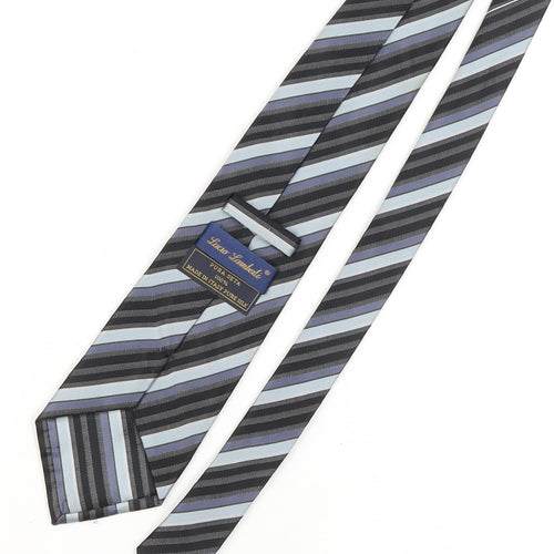Lucio Lamberti Men's Black and Blue Striped Silk Tie