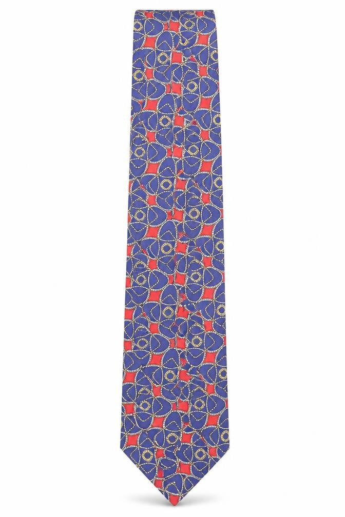 Front view of Aquascutum Blue Red Geometric Silk Men's Tie