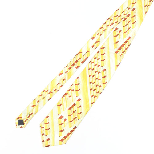 BAR-ON Men's Yellow Geometric Silk Slim Tie