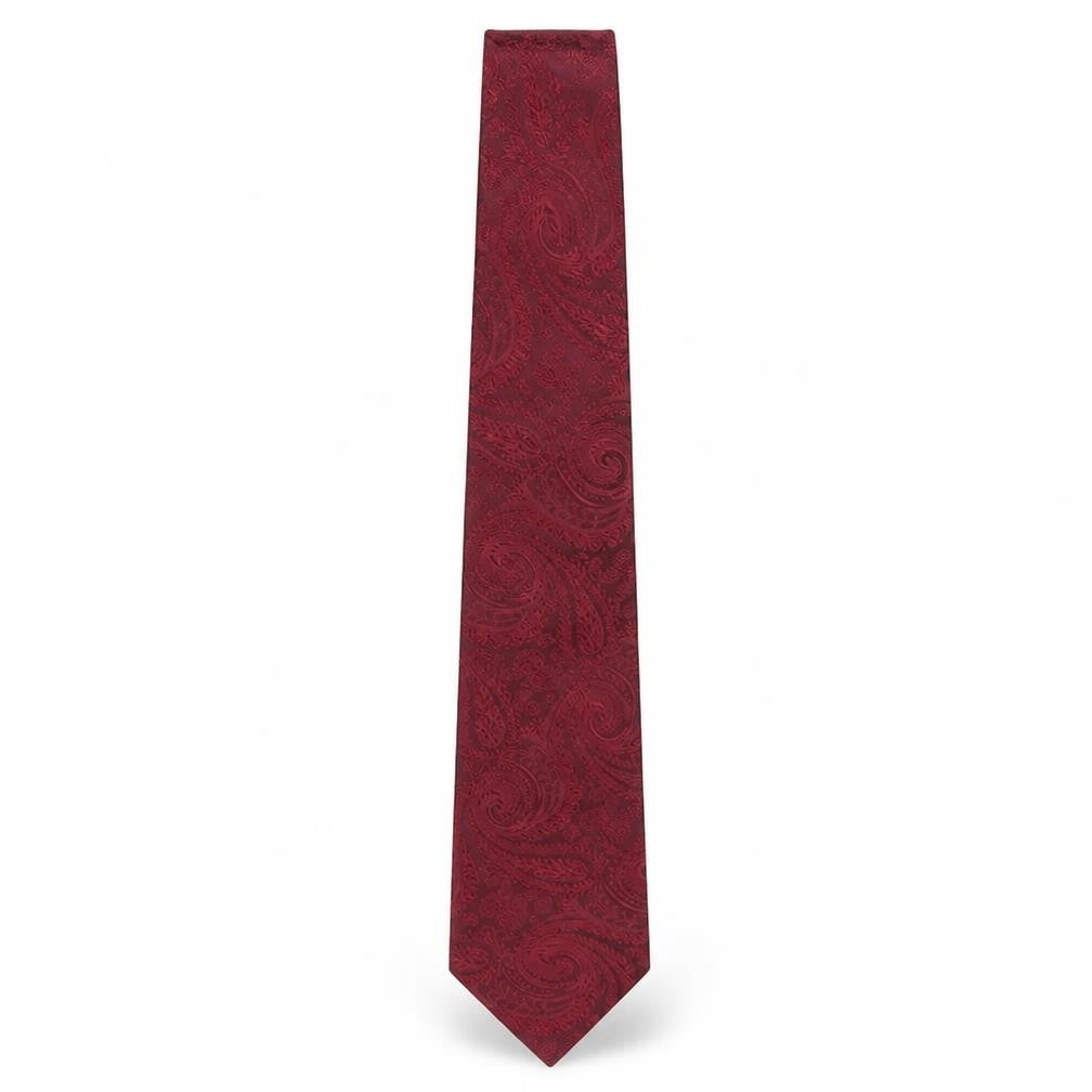 Front view of Moss 1851 Men's Red Paisley Silk Tie