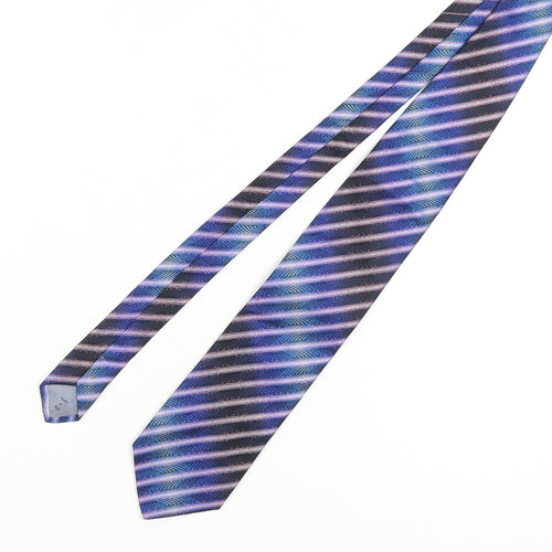 Tino Cosma Blue Silk Slim Tie for Men - Striped Pattern