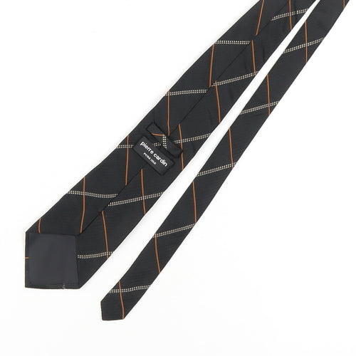 Pierre Cardin Men's Black Silk Tie Plaid Pattern