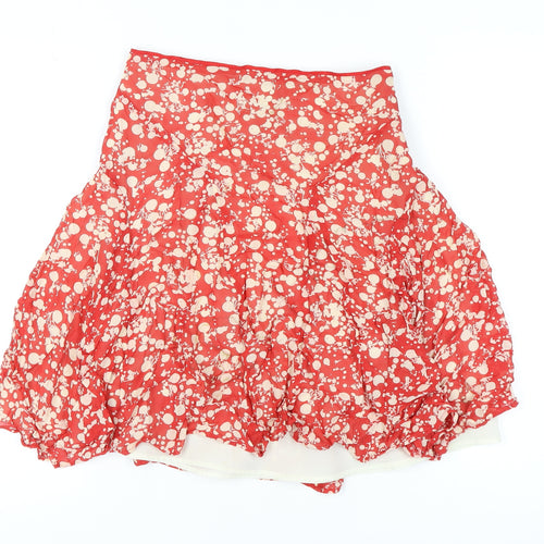 MNG Women's Red Floral Bubble Hem Skirt, Size 8