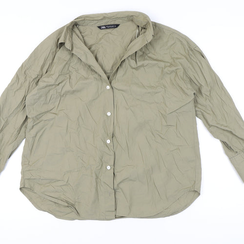 Zara Women's Green XS Button-Up Long Sleeve Shirt