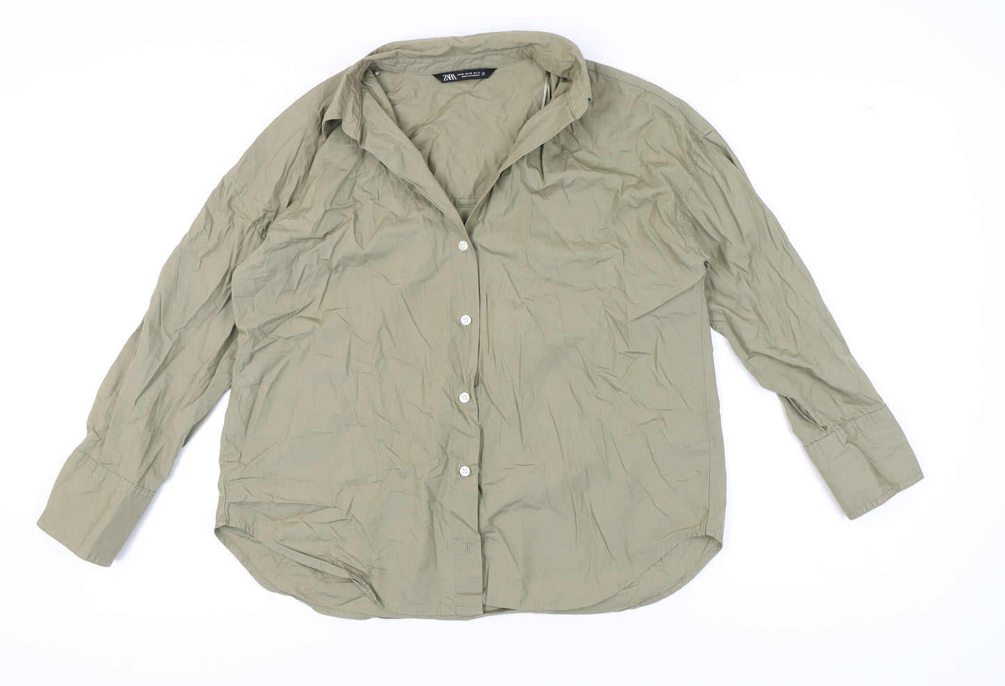 Zara Women's Green XS Button-Up Long Sleeve Shirt