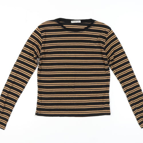 Stradivarius Women's L Black Striped Basic Knit T-Shirt
