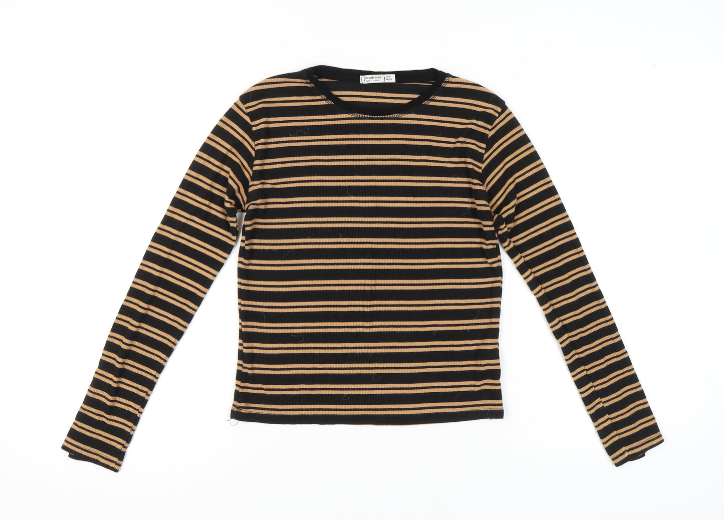 Stradivarius Women's L Black Striped Basic Knit T-Shirt