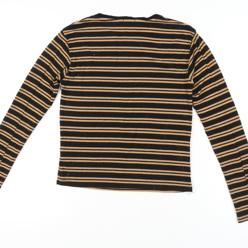 Stradivarius Women's L Black Striped Basic Knit T-Shirt