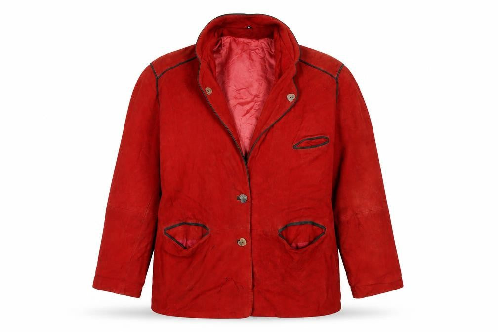 Front view of Peter Hahn Women's Red Suede Blazer, size 14