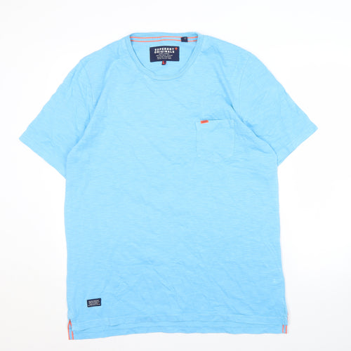 Superdry Blue 2XL Men's T-Shirt, Crew Neck, Cotton