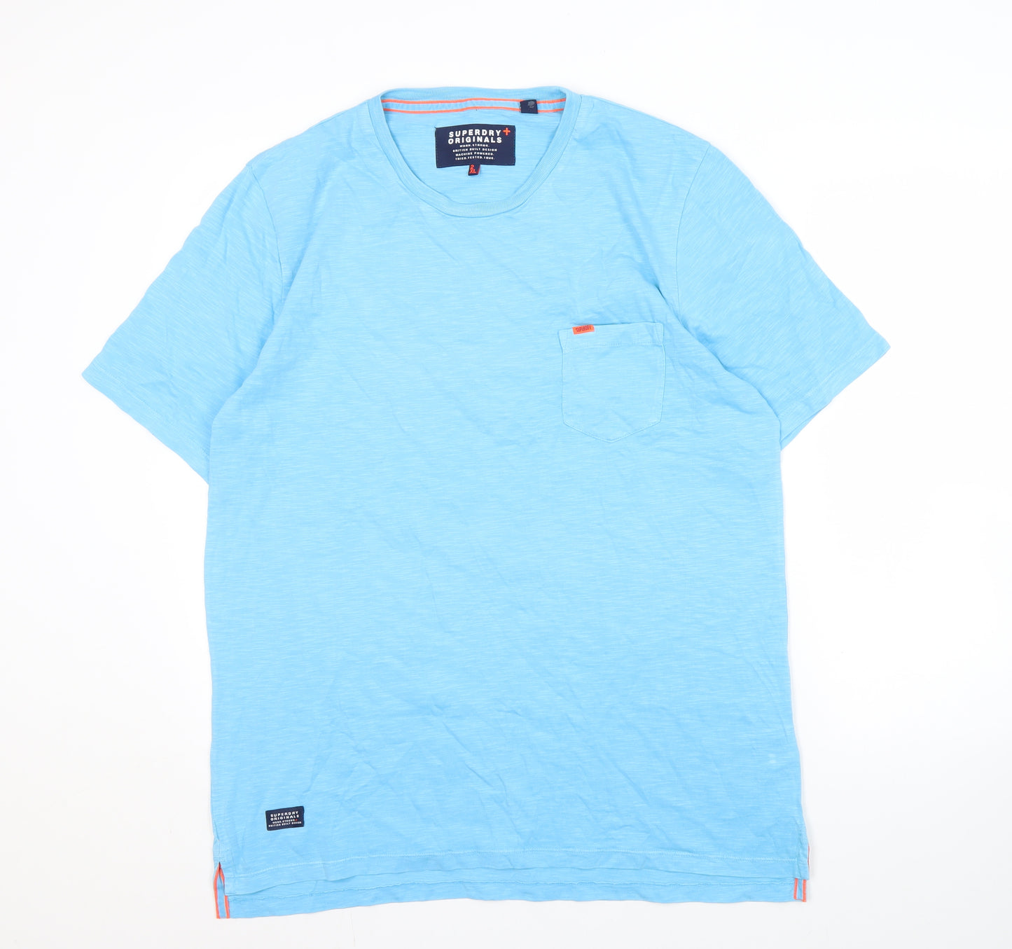 Superdry Blue 2XL Men's T-Shirt, Crew Neck, Cotton