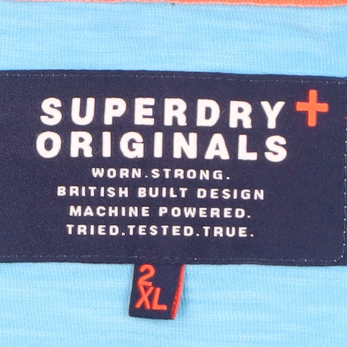 Superdry Blue 2XL Men's T-Shirt, Crew Neck, Cotton