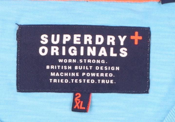 Superdry Blue 2XL Men's T-Shirt, Crew Neck, Cotton
