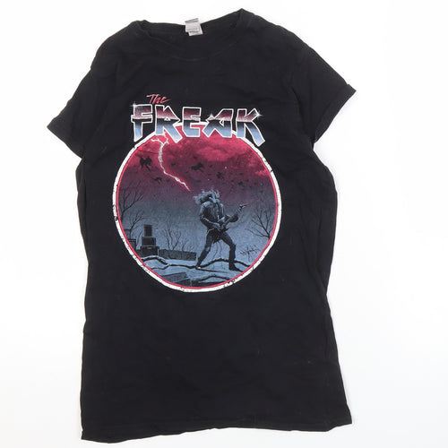 Unisex Black Graphic T-Shirt, M, Casual Wear