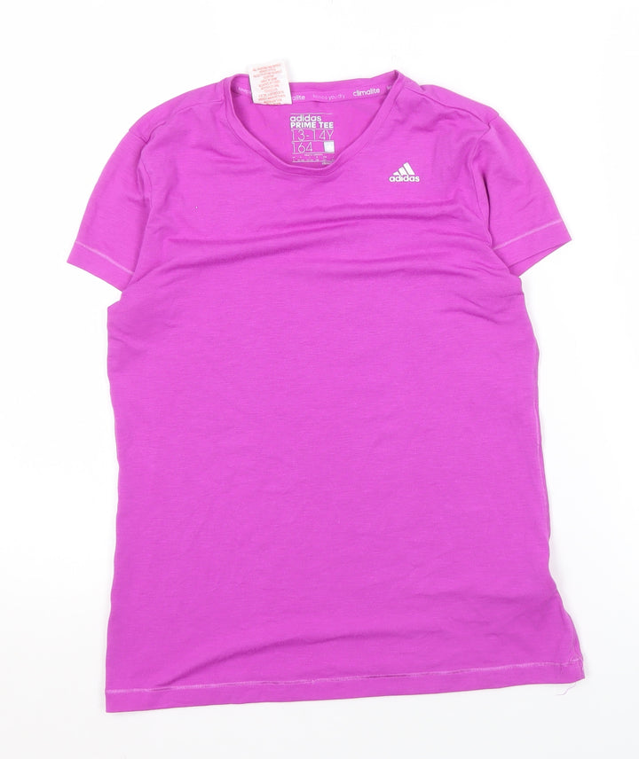Adidas Girls Purple T-Shirt 13-14Y Breathable Activewear New