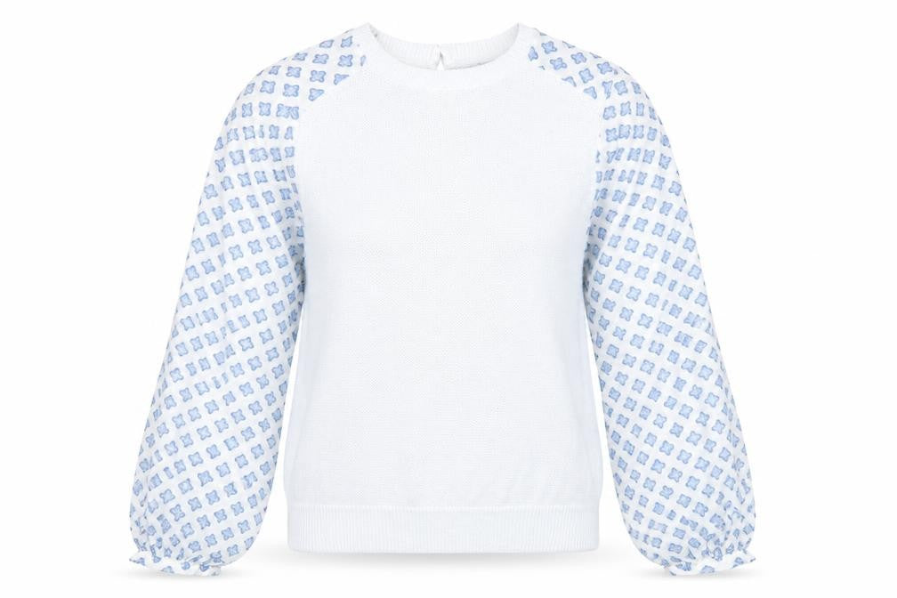 Front view of Mint Velvet Women's Blue Geometric Knit jumper S
