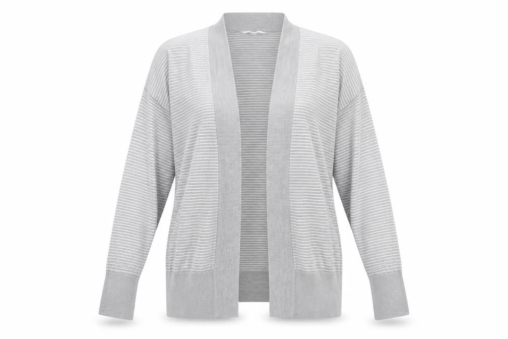Front view of Gap Women's Grey Striped Open Front Cardigan M