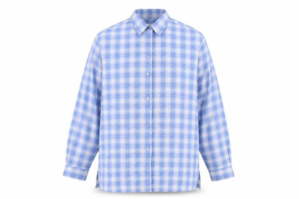 Front view of Jumper Men's Blue Plaid Button-Up Shirt, L, Casual