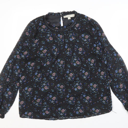 LOFT Women's Black Floral Blouse, Size M