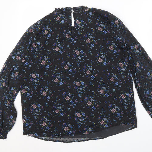 LOFT Women's Black Floral Blouse, Size M
