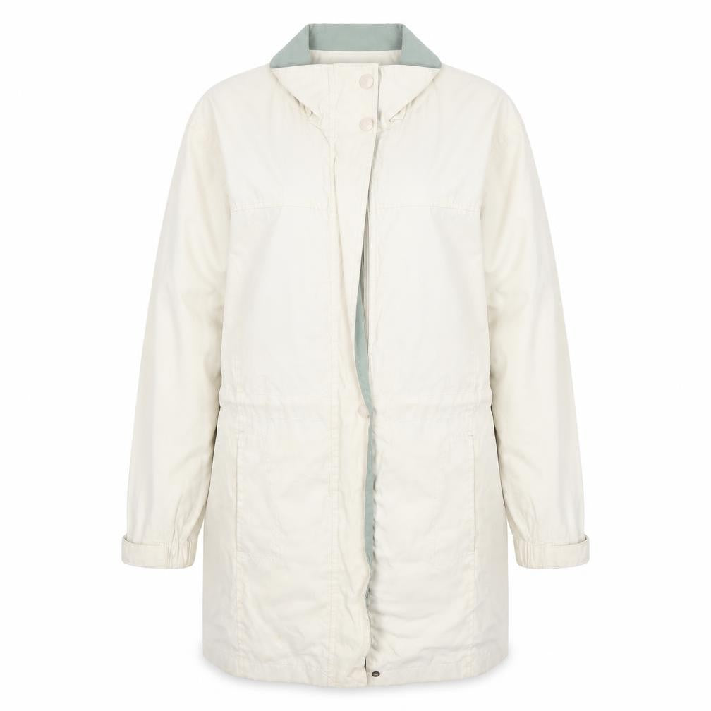 Front view of Hawkshead Women's Beige Mid-Length Coat, size 10