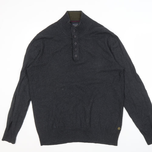 White Stuff Men's Black Henley Jumper, Large