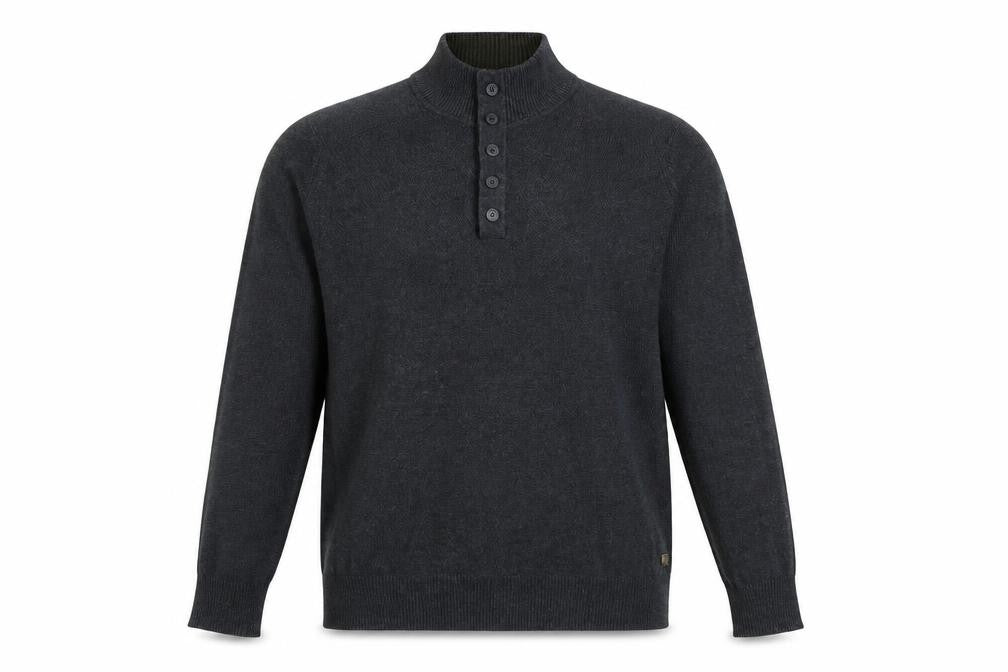 Front view of White Stuff Men's Black Henley Jumper, Large