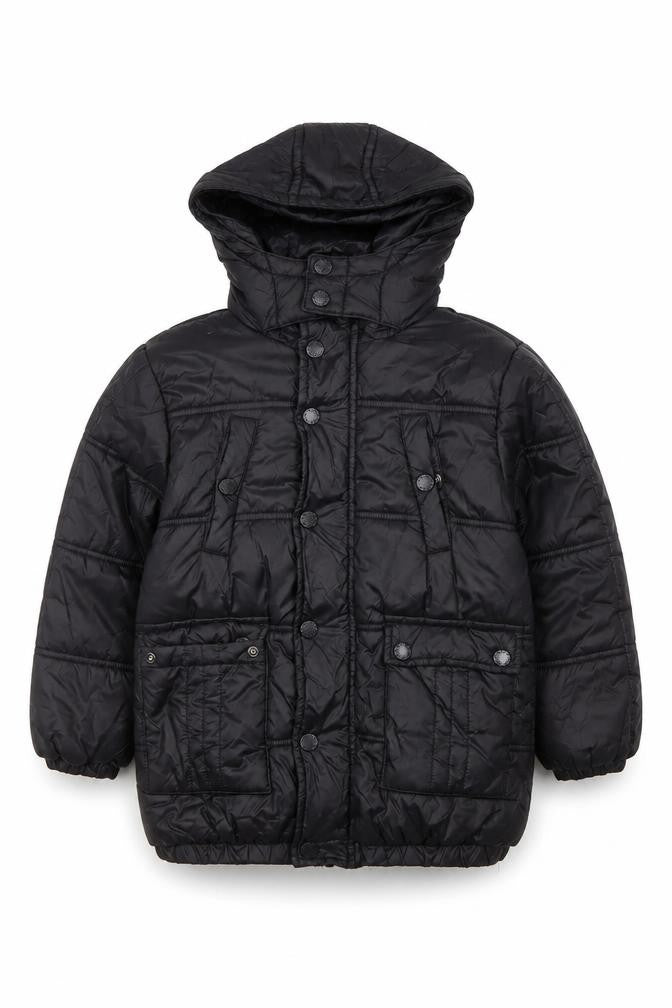 Front view of Firetrap Black boys’ puffer jacket 4-5 years - hooded & lined