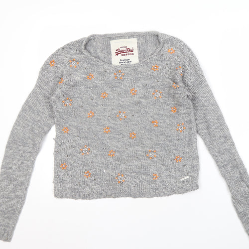 Superdry Women’s Grey Floral Knit Pullover Jumper, M