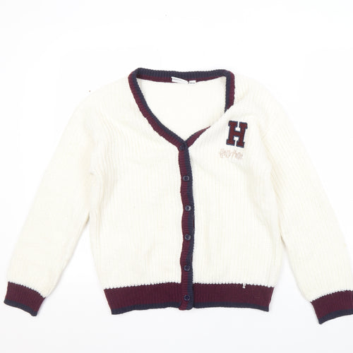 Harry Potter Girls White Cardigan, 12-13 Years, Embroidered V-Neck