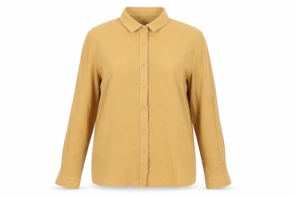 Front view of LondonPride Women's Beige Button-Up Shirt, size 14