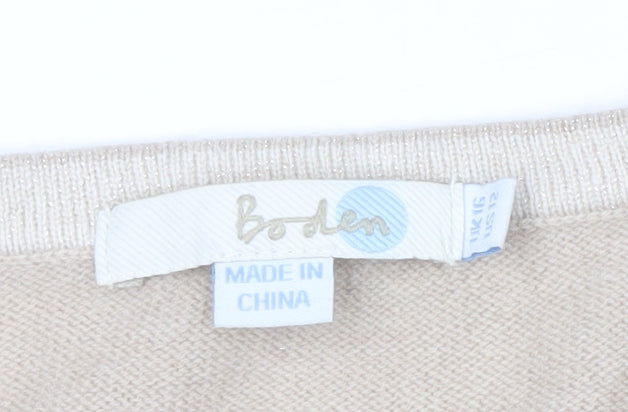 Boden Women Beige Cashmere Cardigan Size 16
