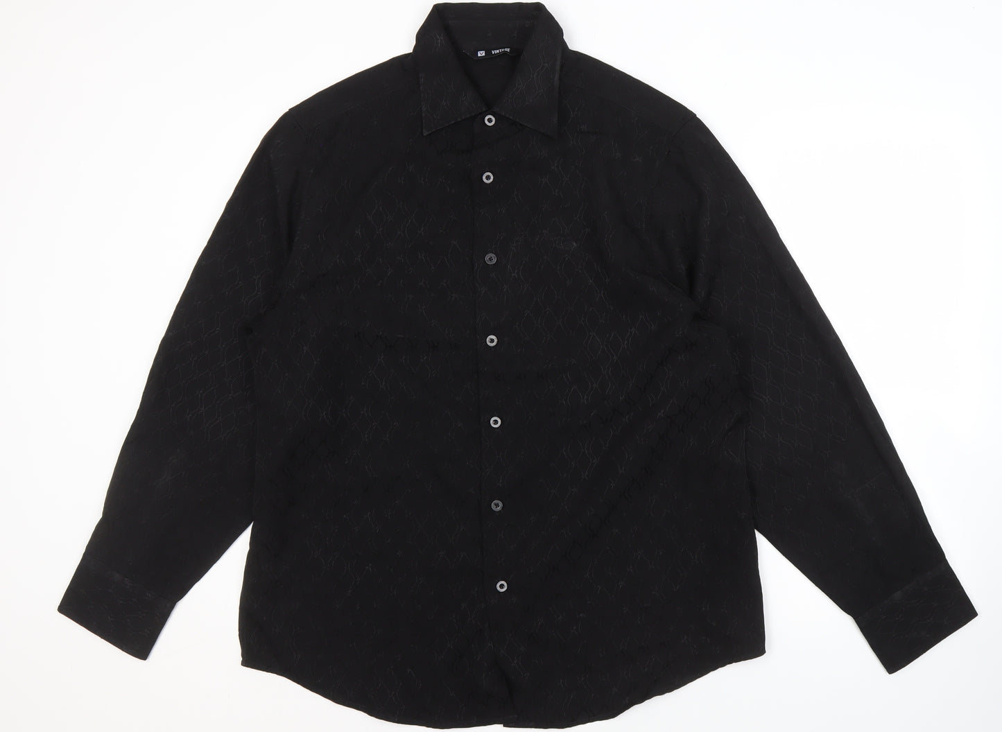 Vintage Men's XL Black Button-Up Shirt