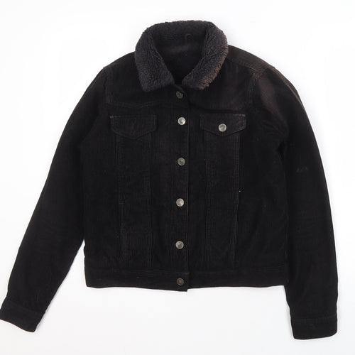 Topshop Women's Black Cotton Bomber Jacket, Size 8